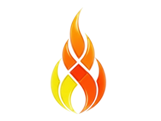 Isolated stylized flame design element with curved segments in yellow, orange and red tones