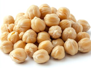 Pile of cooked chickpeas on white background, soft shadows
