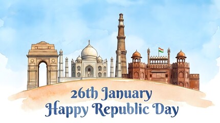 Happy Republic Day India concept in watercolor style.