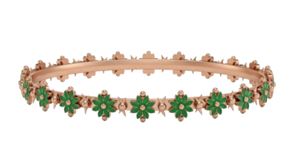 Isolated decorative bangle with green flower ornamentation for fashion accessory design