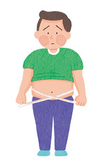 お腹まわりを気にする太った男性のイラスト｜肥満・メタボ・ダイエットの悩み