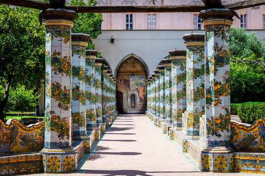 Naples, Italy. The convent of Santa Chiara and the cloister.