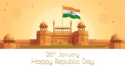 India Republic Day poster design with iconic red fort.