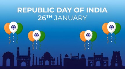 Indian republic day 26 January celebration banner design illustration.