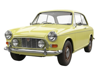 Isolated vintage 1960s passenger car, a beautiful classic vehicle from the past, light yellow color