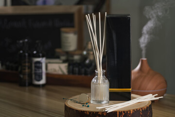 still life photograph of scented reed diffuser box set