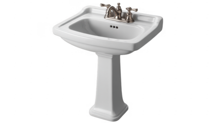 White ceramic pedestal sink with silver faucet bathroom isolated on a transparent background