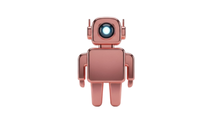 Isolated metallic robot with blue eye, digital age, futuristic and cute automaton