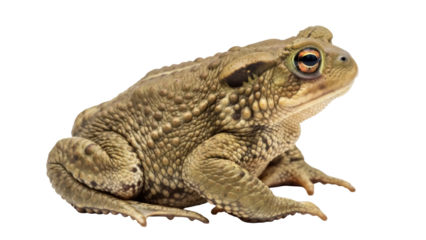 Isolated amphibian reptile of genus bufo, a bumpy textured tropical animal, in studio shot