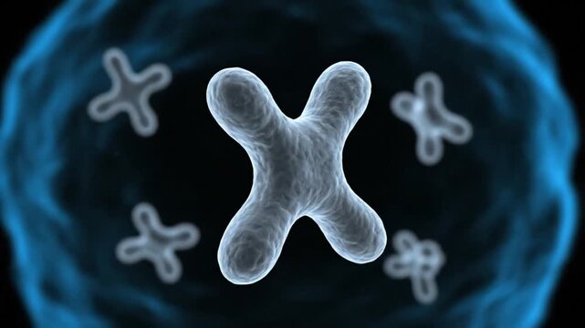 X-shaped human chromosomes floating in cell nucleus genetics medical background.