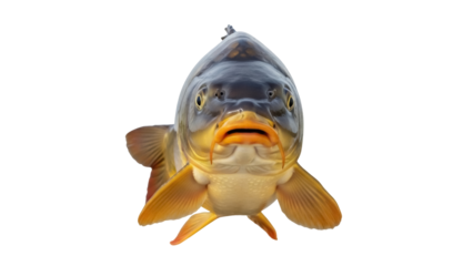 Isolated Carp Fish Showing Its Mouth and Barbels, Close-Up, Freshwater Fish Species