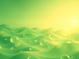 Vibrant Green Waves with Glowing Bubbles and Sunny Yellow Background