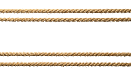 Two tan ropes run horizontally, framing a large, black void. The ropes are textured and twisted