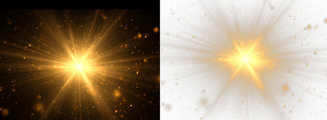 Magical light flare with shining star PNG, suitable for dynamic celestial backgrounds, glowing overlays, radiant sunburst illustrations, and sparkling star compositions