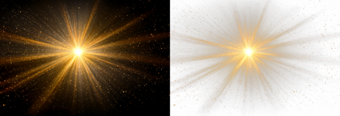 Shiny star burst with radiant light PNG, ideal for glowing sun overlays, sparkling celestial compositions, magical holiday backgrounds, and radiant digital illustrations