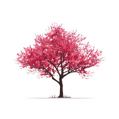 Obraz premium Flat 2D vector illustration of Redbud Tree, simple icon style on a clean white background.