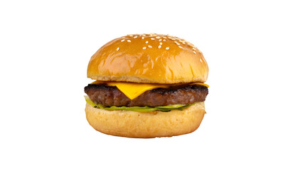 A delicious simple beef cheeseburger a classic fast food meal isolated on a white background