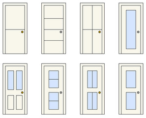 Interior door designs vector set with panel and glass options
