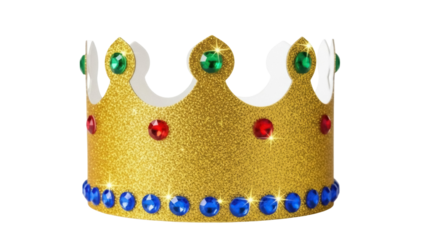 Isolated gold-glitter crown with colorful gems for a king or queen royalty cosplay costume
