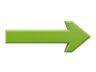 Isolated glossy green arrow pointing right, graphic icon for direction or navigation sign