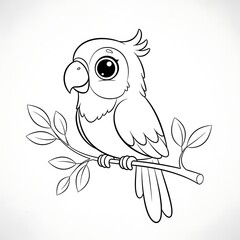 Obraz premium Cartoon Parrot on Branch coloring books for kids