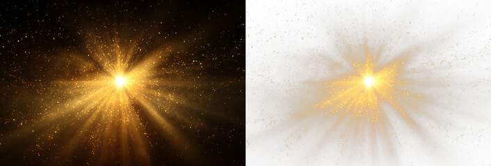 Magical sunburst with golden glow and star PNG suitable for festive digital artwork, glowing celestial backgrounds, sun overlays, and lens flare projects