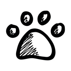 Hand drawn cute cat's paw Cat, dog, animal footprint in doodle style Single element for print, web, design, decor, greeting cards, children's prints