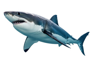 Fototapeta premium Isolated Great White Shark swimming gracefully through ocean waters, a marine predator