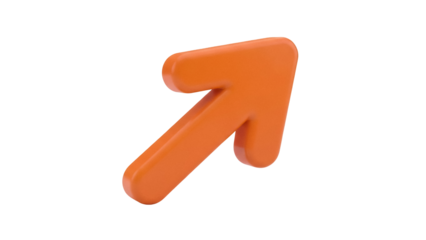 Isolated bright orange arrow pointing up and to the right direction or navigation aide
