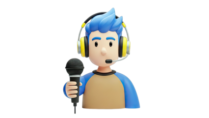 3D Cartoon Character Holding Microphone and Wearing Headset