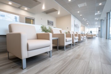Diagnostic center waiting room with modern seating in clean healthcare interior
