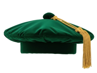 Isolated doctoral academic mortarboard graduation cap with gold bullion tassel for commencement