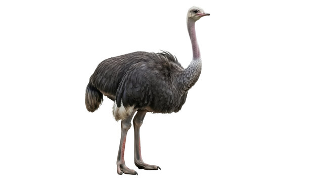 Isolated greater rhea standing attentively, curious bird with long neck on plain backdrop