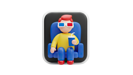 3D Cartoon Character Watching Movie in Cinema
