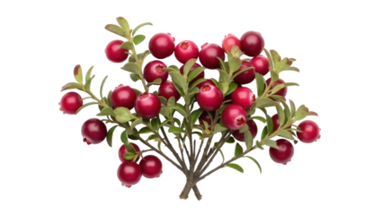 Isolated lingonberry bush with mature red fruits ready for harvest, a beautiful arrangement
