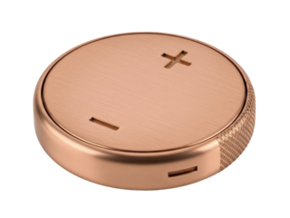 Isolated round copper battery with positive and negative terminals for electronic device