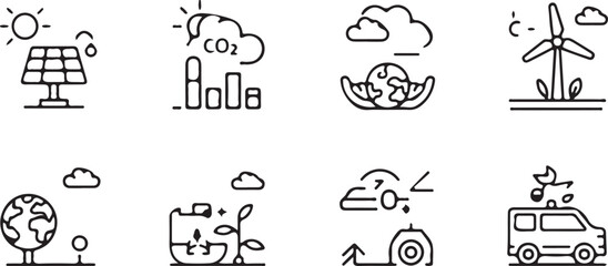 Climate Change Line Icons &ndash; CO2 Emissions, Earth & Environment.