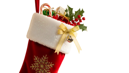 Christmas stocking filled with gifts and decorations