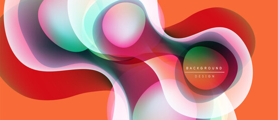 Abstract fluid shapes overlap, creating vibrant color blends. Orange background complements flowing forms, modern design element.