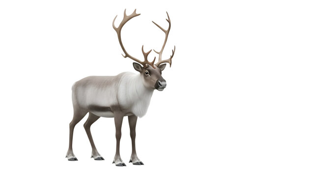 Majestic reindeer standing against white background