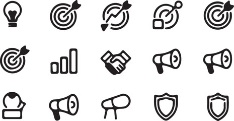 Business Goals & Success Line Icons &ndash; Target, Achievement & Security.