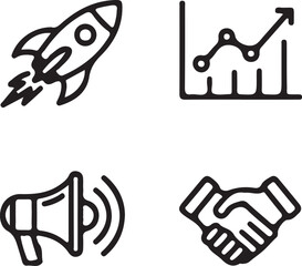 Startup Growth Line Icons &ndash; Business Analytics, Partnership & Success Symbols.