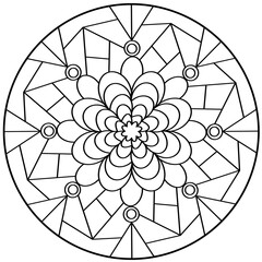 Symmetrical Geometric Floral Mandala Line Art