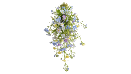 Isolated spray of delicate blue forget-me-not flowers and yellow wildflowers on a gentle stem