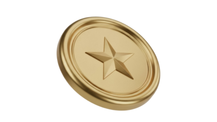 Isolated Award Coin with Star, Reward Token. Shiny Medal, Golden Success, Achievement, Star
