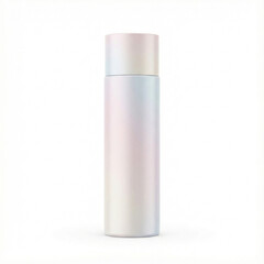 Modern insulated water bottle with iridescent finish on white background  