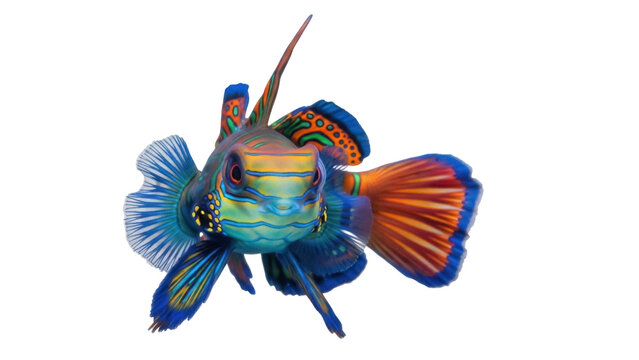 Isolated colorful mandarin fish swimming, eye-catching bright colors, small tropical fish