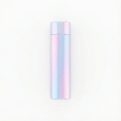 Iridescent stainless steel thermos bottle on white background  