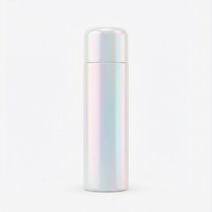 Iridescent stainless steel thermos bottle on white background  