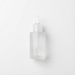 Transparent dropper bottle with serum on white background  